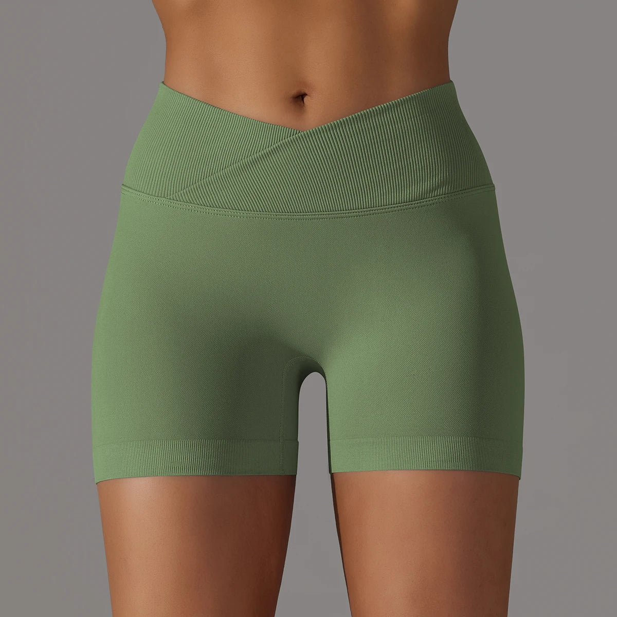 LoLo Ribbed Crossover Waist Women Sport Shorts