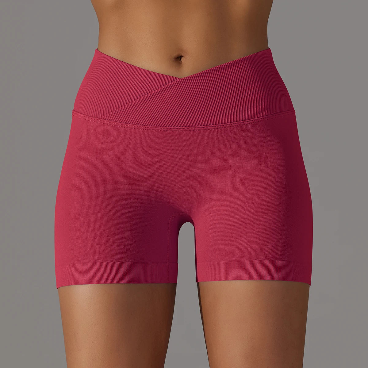 LoLo Ribbed Crossover Waist Women Sport Shorts