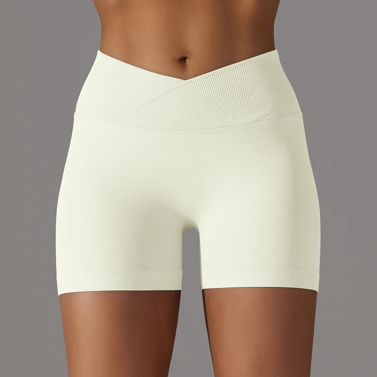 LoLo Ribbed Crossover Waist Women Sport Shorts