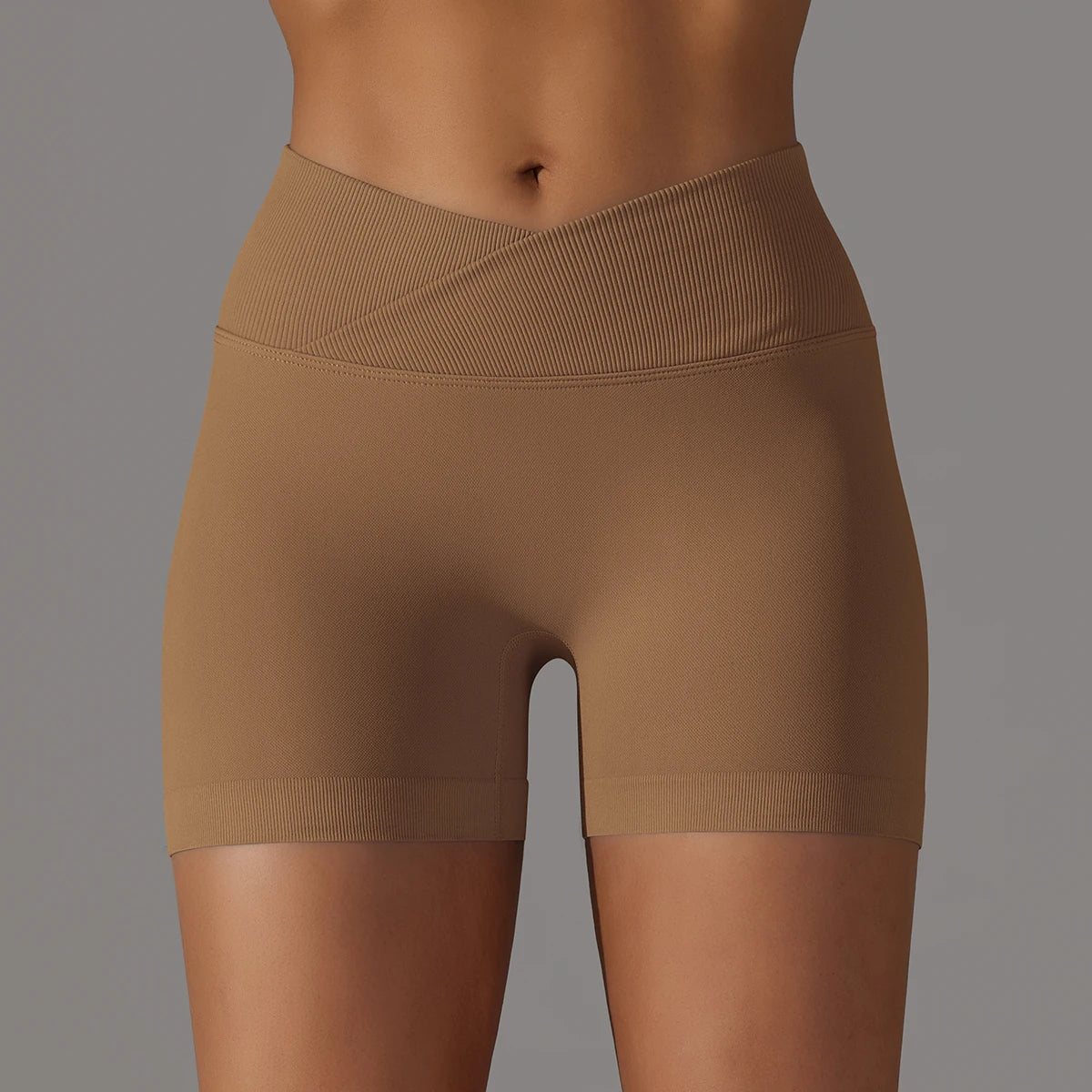 LoLo Ribbed Crossover Waist Women Sport Shorts