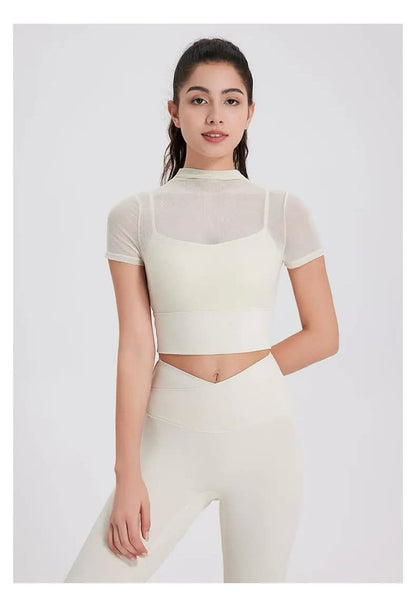 MeshVibe High Neck Crop Top