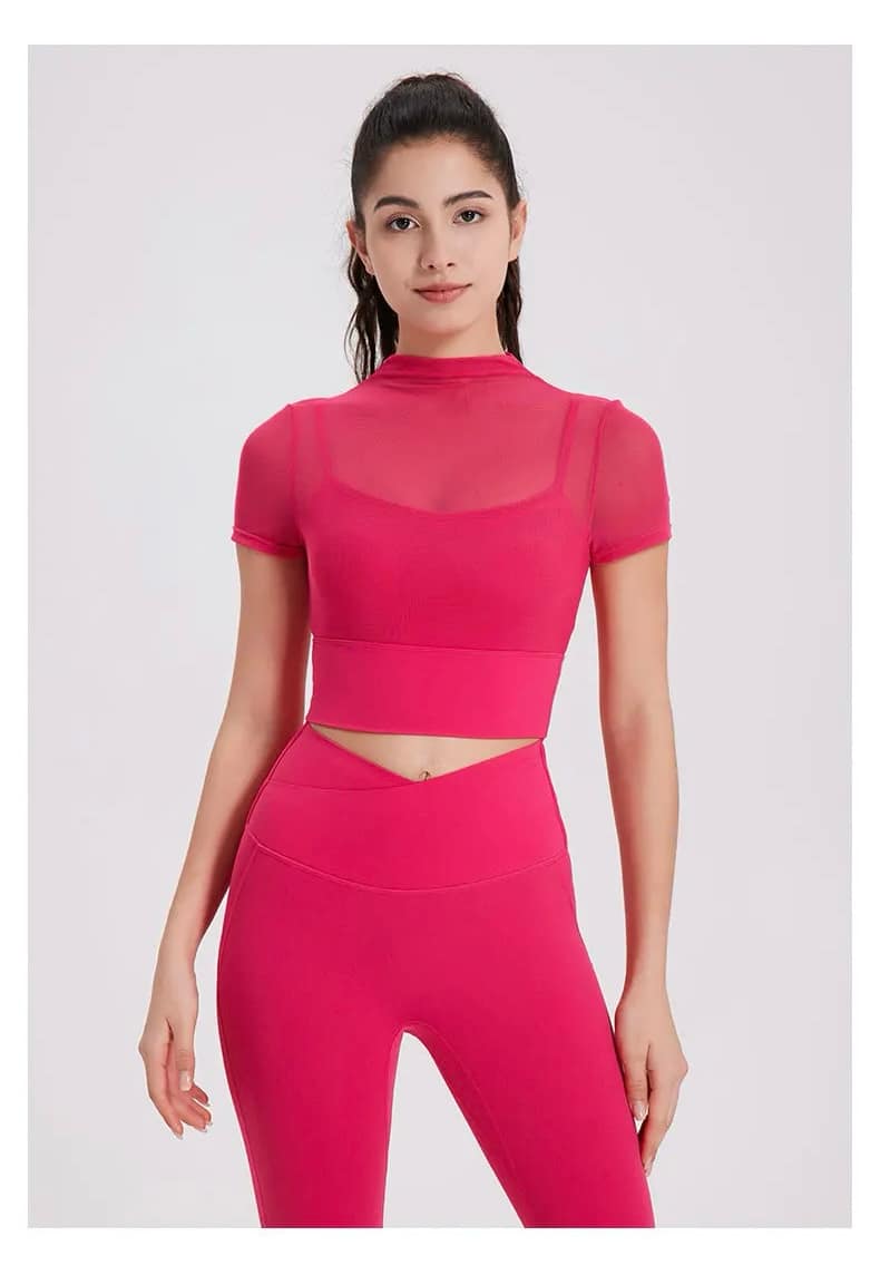 MeshVibe High Neck Crop Top