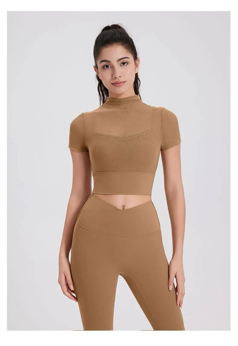 MeshVibe High Neck Crop Top