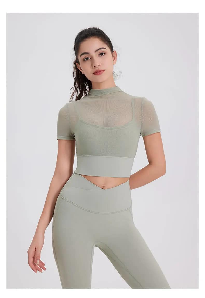 MeshVibe High Neck Crop Top